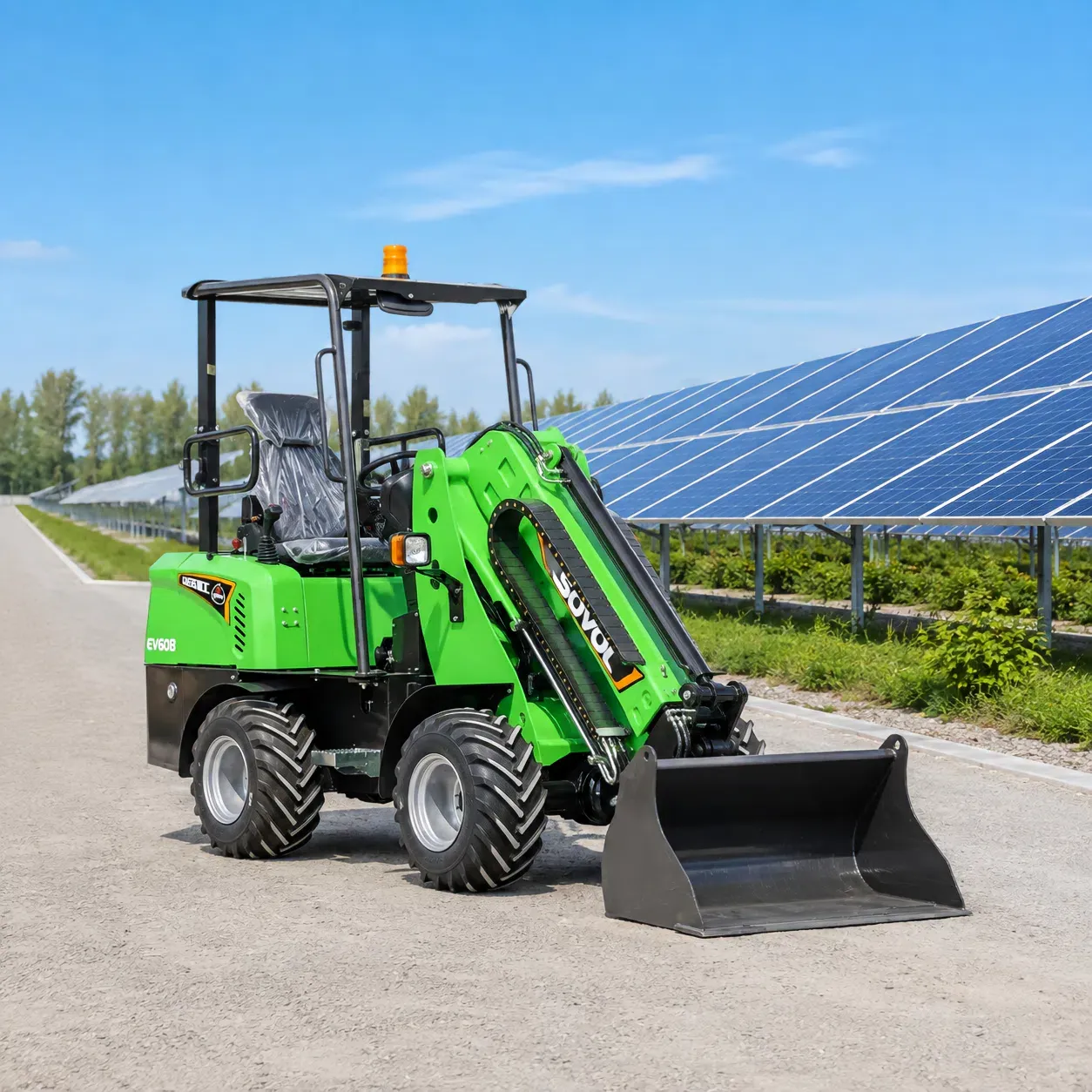 Cargadora Eléctrica de Ruedas para Mantenimiento de Granjas Solares