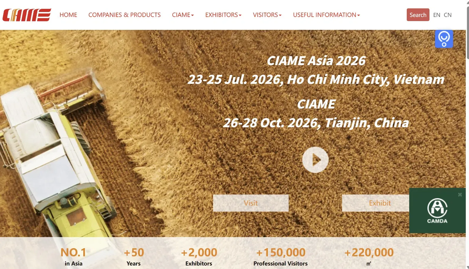 CIAME 2026 Kínai Nemzetközi Mezőgazdasági Gépkiállítás, Tianjin, Kína, 2026. október 26–28. között